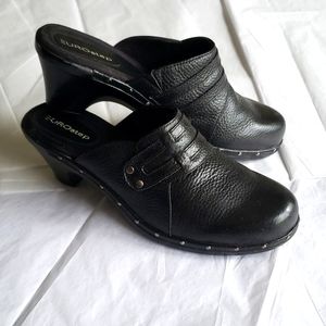 Eurostep Stud Platform Comfort Clogs Mules "STUDDIE" BLACK Leather Women's 10M